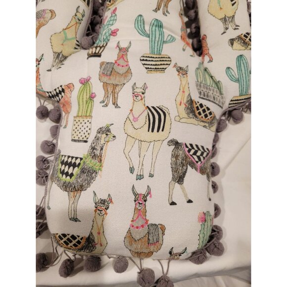 Cactus Shaped Llama & Cactus Print Pillow With Pom-Pom Trim - Picture 6 of 6